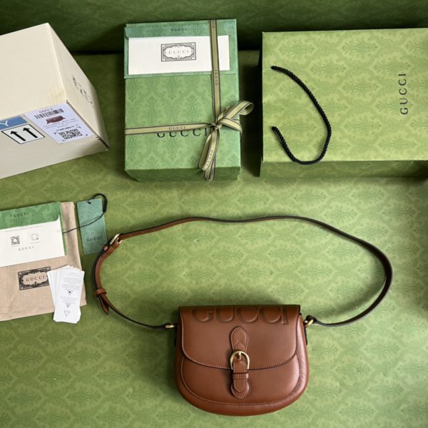 Gucci Logo Embossed Leather Shoulder Bag in Brown - Image 2