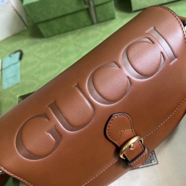 Gucci Logo Embossed Leather Shoulder Bag in Brown - Image 4