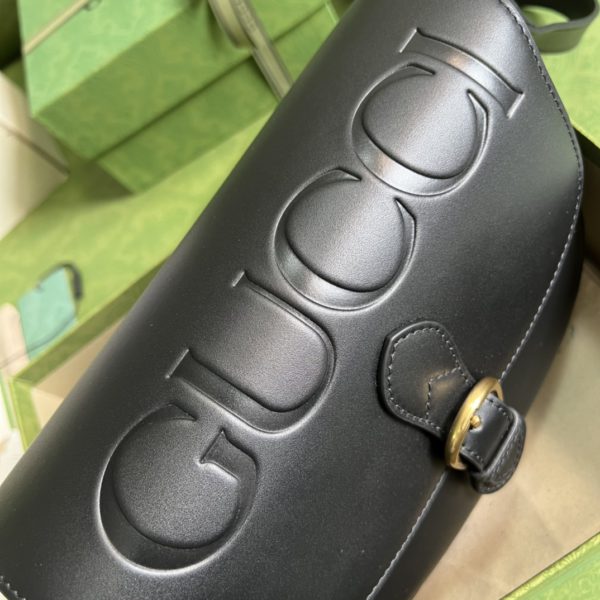 Gucci Logo Embossed Leather Shoulder Bag in Black - Image 5