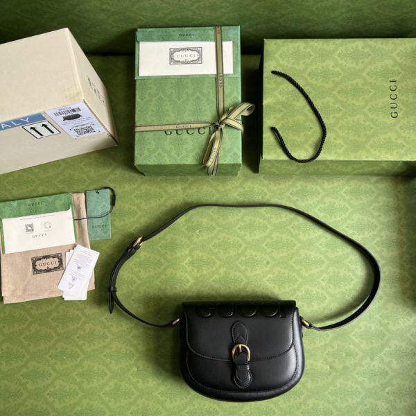 Gucci Logo Embossed Leather Shoulder Bag in Black - Image 2
