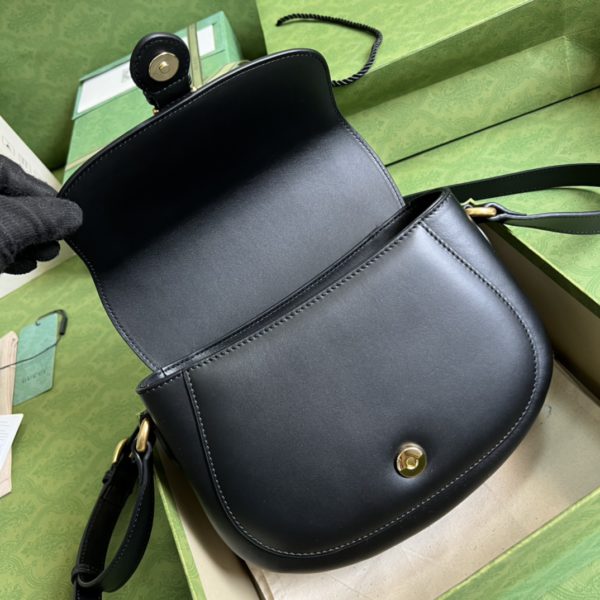 Gucci Logo Embossed Leather Shoulder Bag in Black - Image 4
