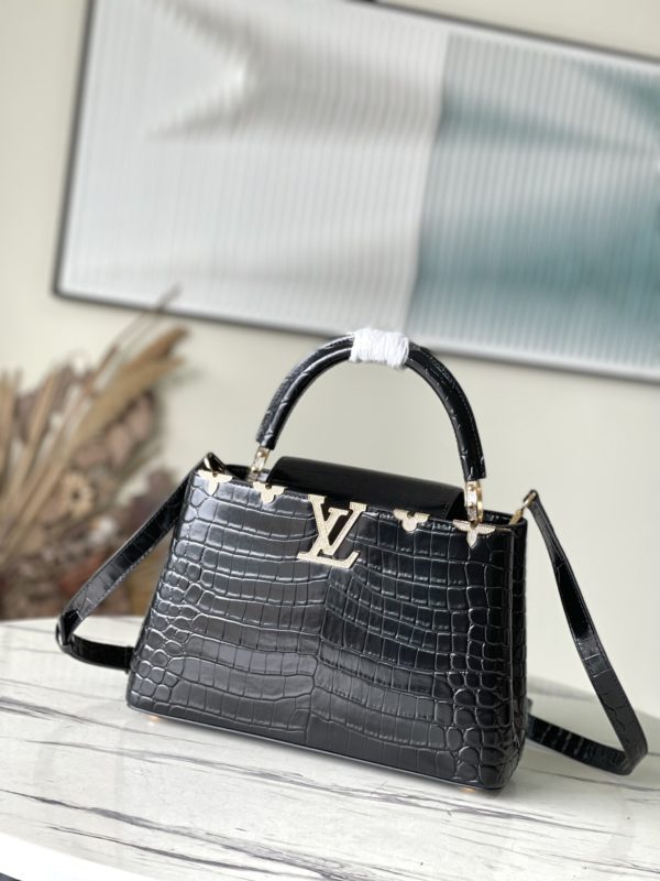 Louis Vuitton Crocodile Pattern Gold Buckle Medium