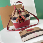 Burberry Canvas Check Bucket Bag - Red