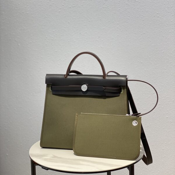 Hermes Cloth Herbag Handbag - Elephant Gray - Image 4