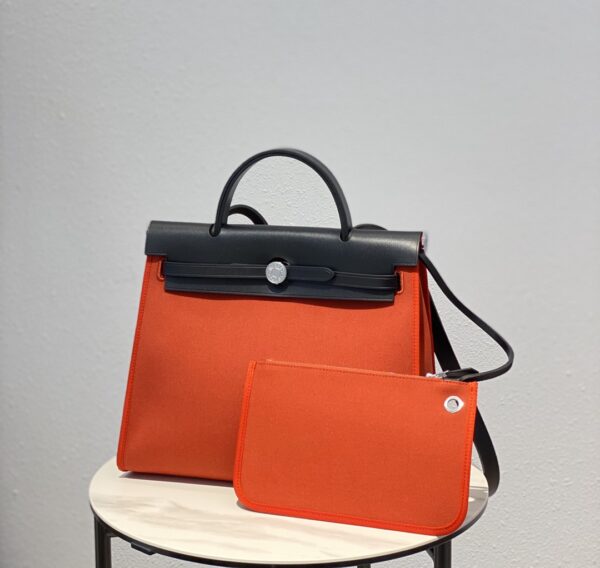 Hermes Cloth Herbag Handbag - Orange - Image 4