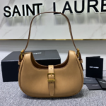 YSL Cowhide Texture Armpit Bag - Brown