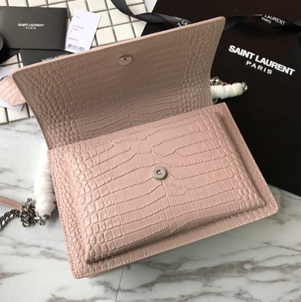 YSL Yves Small Crocodile Handbag - Light Pink - Image 3