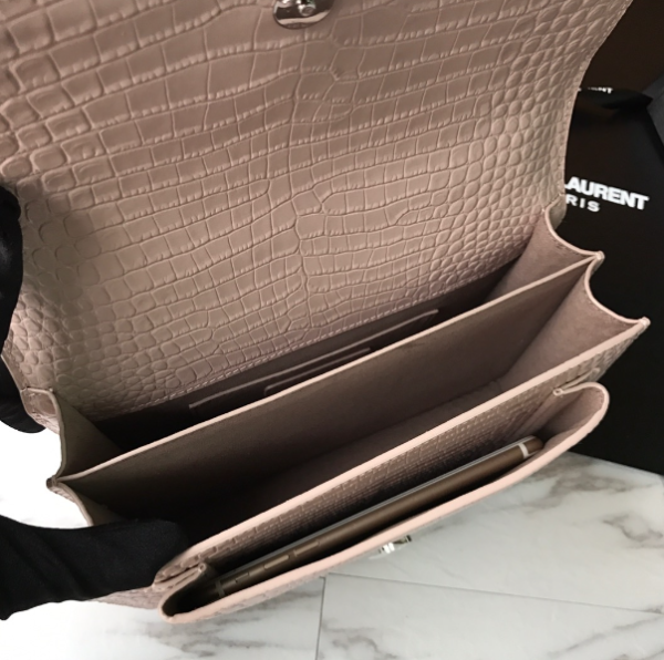 YSL Yves Small Crocodile Handbag - Light Pink - Image 2