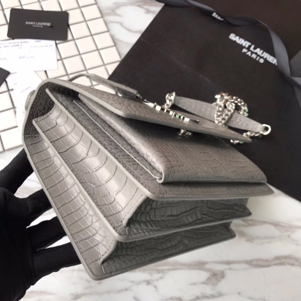 YSL Yves Small Crocodile Handbag - Gray - Image 2