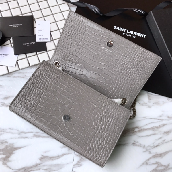 YSL Yves Saint Laurent Small Crocodile Pattern Tassel Bag - Gray - Image 2