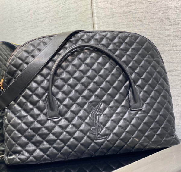 YSL Oversized Sheepskin Quilted Travel Bag - Black