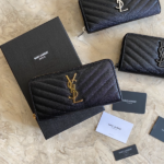 YSL Caviar Zipper Wallet - Black (Golden)