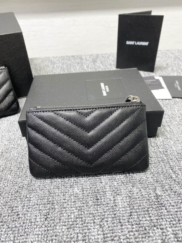 YSL Caviar Zipper Coin Purse - Black - Image 4