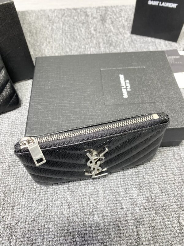 YSL Caviar Zipper Coin Purse - Black - Image 3