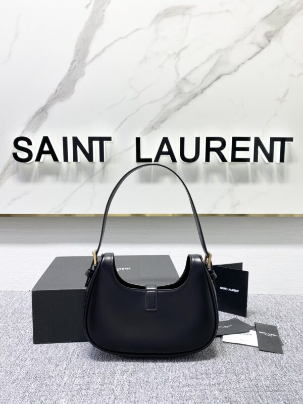 YSL Cowhide Texture Armpit Bag - Black - Image 4