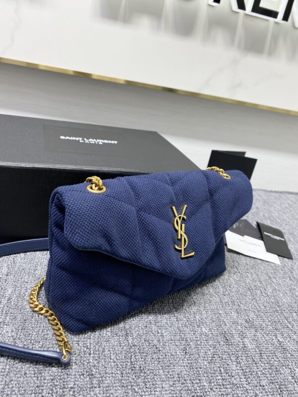 YSL Lou Lou's Mini Canvas Cloud Bag - Blue - Image 4
