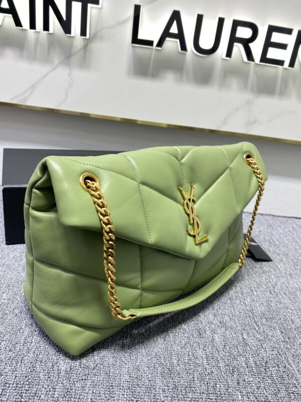 YSL Bi-Fold Back Shoulder Quilted Lambskin Large Bag - Avocado Green - Image 3