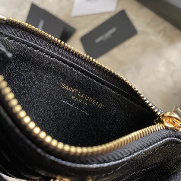 YSL Caviar Zipper Card Holder - Black - Image 2