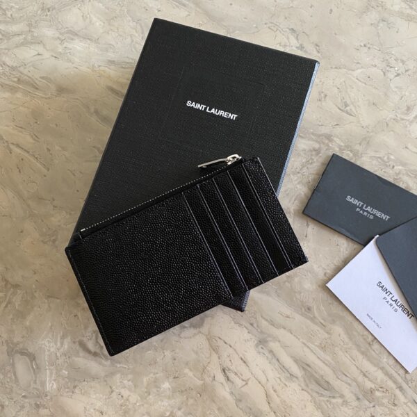 YSL Caviar Zipper Card Holder - Black - Image 2