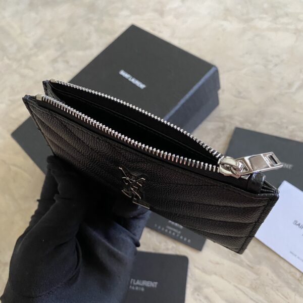 YSL Caviar Zipper Card Holder - Black - Image 5
