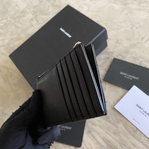 YSL Caviar Zipper Card Holder - Black - Image 4