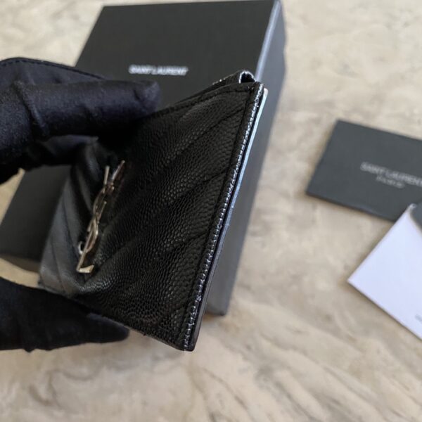 YSL Caviar Zipper Card Holder - Black - Image 3