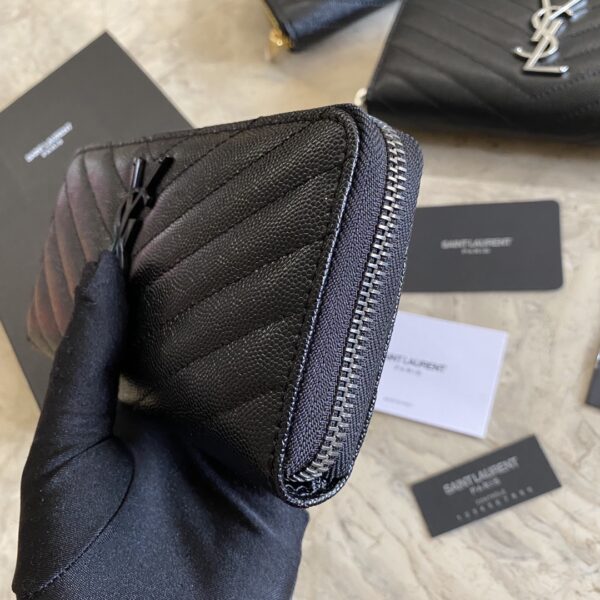 YSL Caviar Zipper Wallet - Black (Black) - Image 5