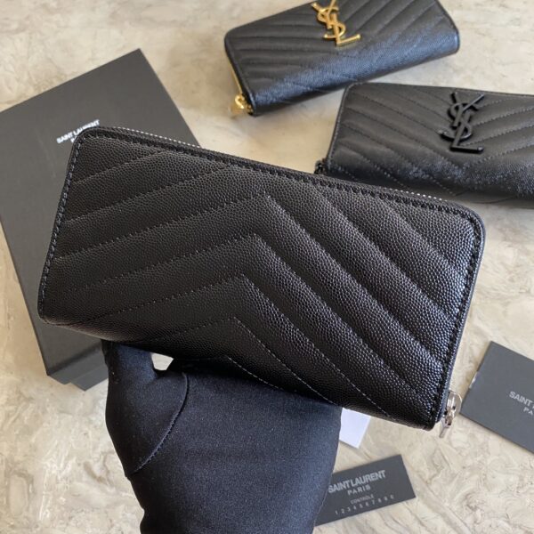 YSL Caviar Zipper Wallet - Black (Silver) - Image 5