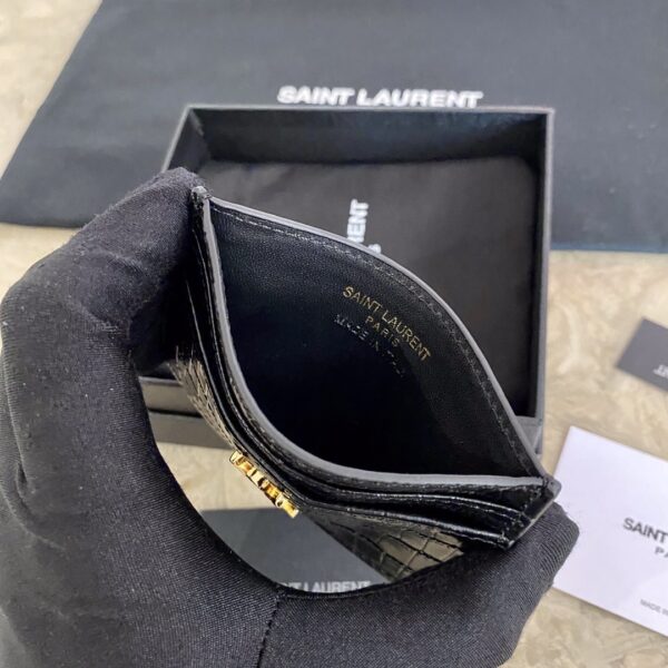 YSL Crocodile Pattern Quilted Card Holder - Black - Image 3