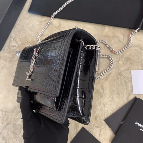 YSL Hot Small Crocodile Pattern Shoulder Bag - Black - Image 4