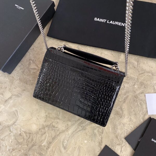 YSL Hot Small Crocodile Pattern Shoulder Bag - Black - Image 3