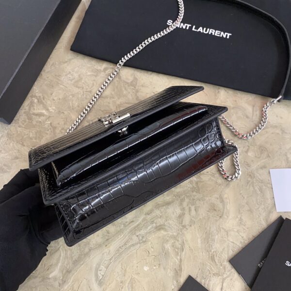 YSL Hot Small Crocodile Pattern Shoulder Bag - Black - Image 5