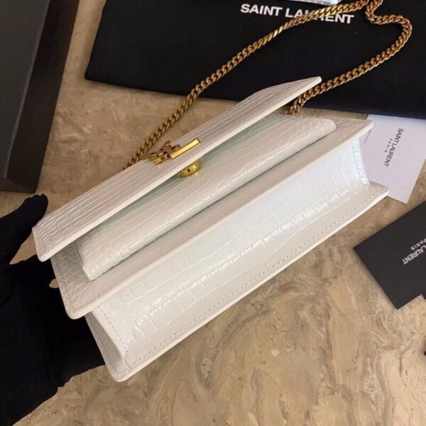 YSL Hot Small Crocodile Pattern Shoulder Bag - White - Image 5