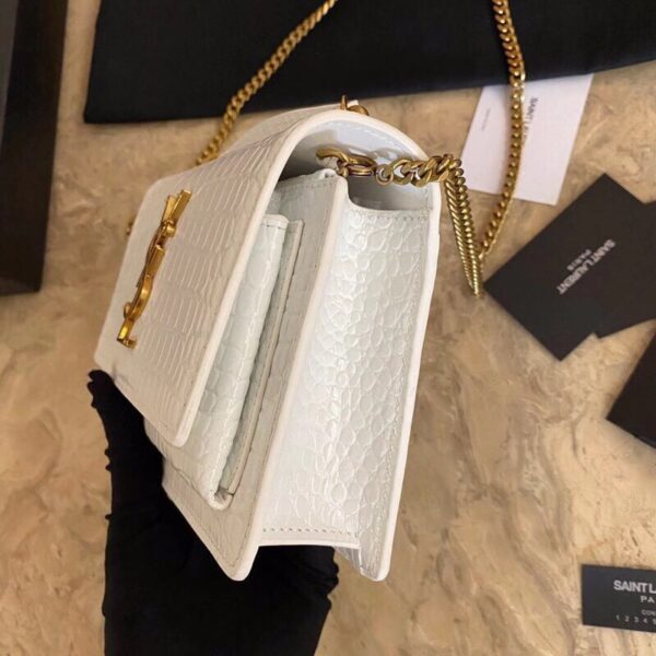 YSL Hot Small Crocodile Pattern Shoulder Bag - White - Image 4