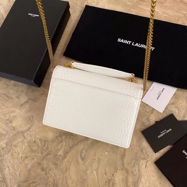 YSL Hot Small Crocodile Pattern Shoulder Bag - White - Image 3