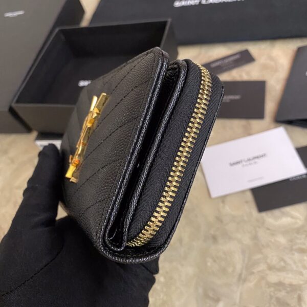 YSL Caviar Zipper Large Capacity Short Wallet - Black (Golden) - Image 4