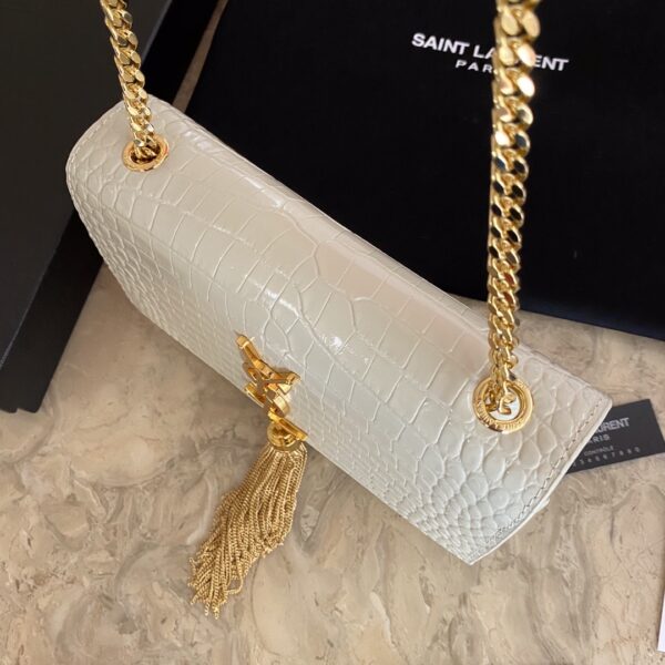 YSL Yves Saint Laurent Mini Crocodile Pattern Tassel Bag – White - Image 3