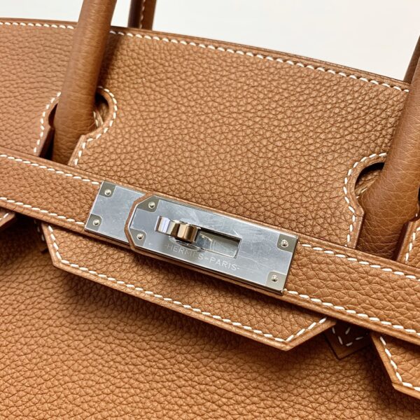 Hermes Birkin Silver Buckle Handbag - Gold Brown - Image 5