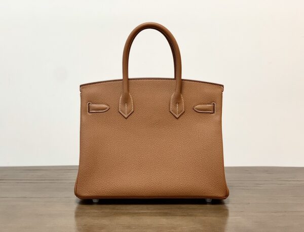 Hermes Birkin Silver Buckle Handbag - Gold Brown - Image 4