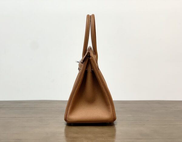 Hermes Birkin Silver Buckle Handbag - Gold Brown - Image 3