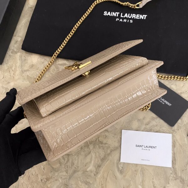YSL Hot Small Crocodile Pattern Shoulder Bag - Caramel - Image 4