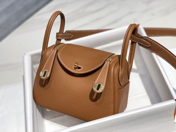 Hermes Mini Lindy Handbags - Golden Brown - Image 3