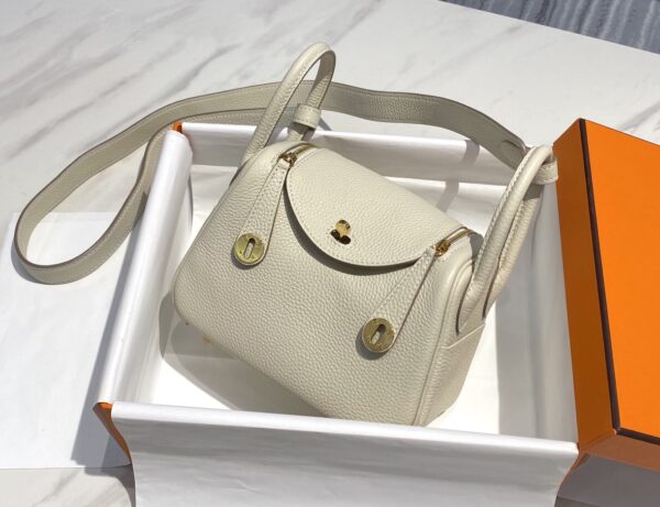 Hermes Mini Lindy Handbags - Wool White - Image 4