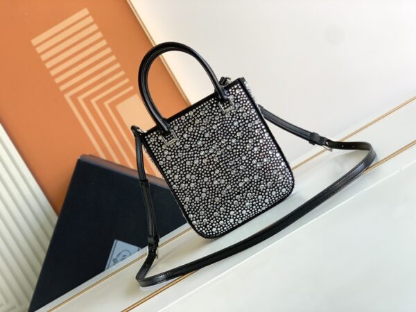 Prada Mini Diamond Tote Bag - Black/White - Image 4