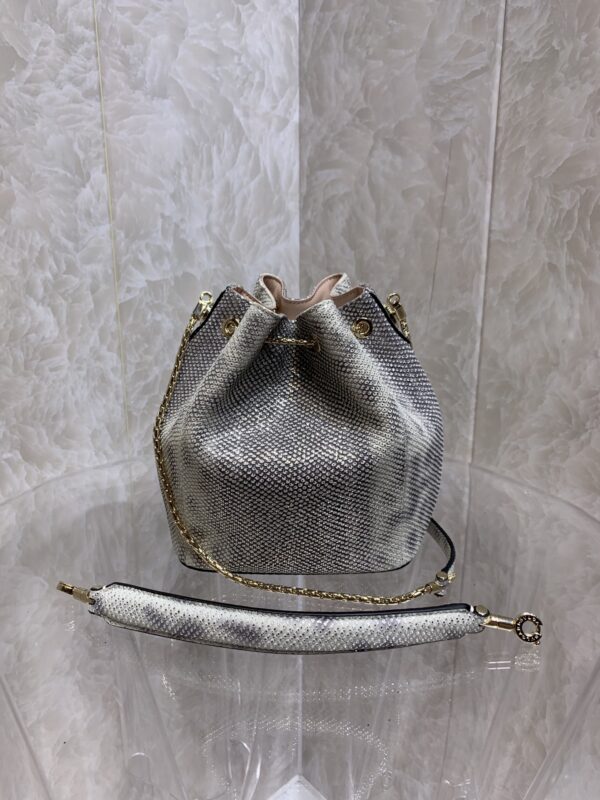 Bulgari Snake Skin Bucket Handbag - Gray - Image 4